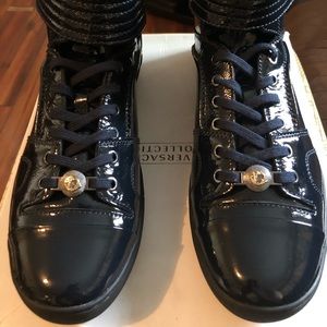 Versace high top patent leather sneakers